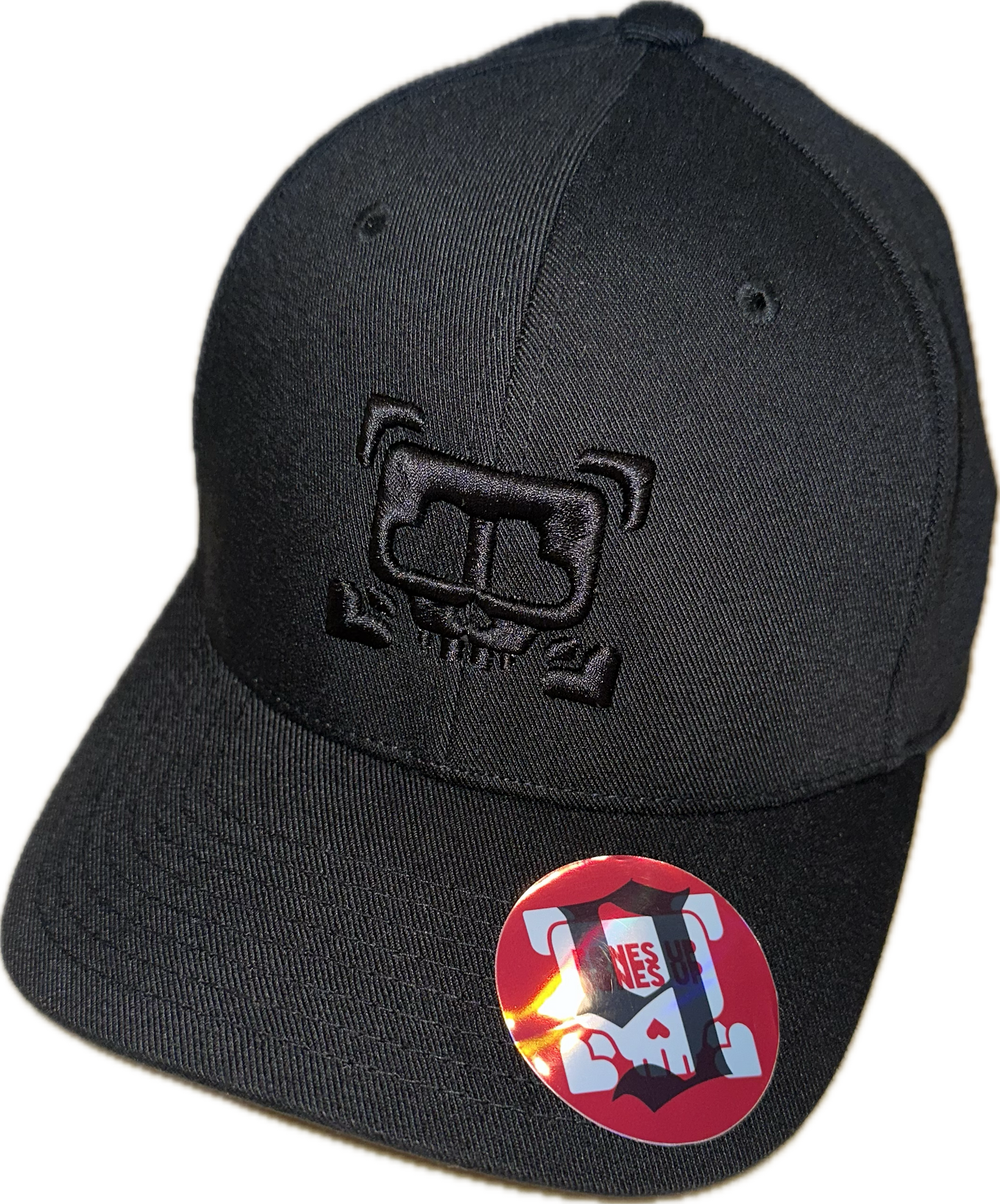 9 Bones Up - 3D Puff "Heart Eyes Skull" B-Side Cap - FlexFit(Black)- Curved Brim