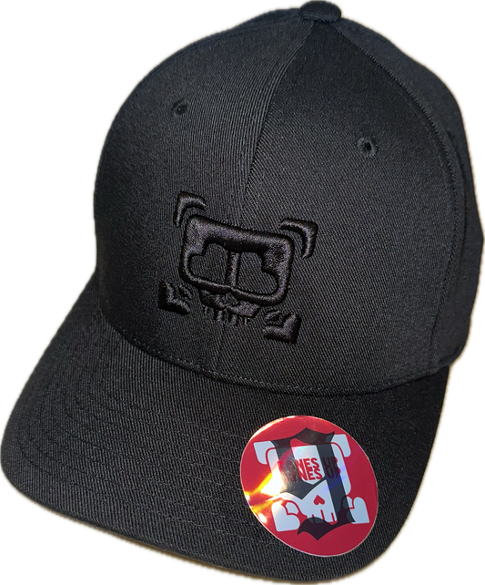 9 Bones Up - 3D Puff "Heart Eyes Skull" B-Side Cap - FlexFit(Black)- Curved Brim