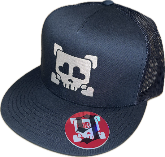 9 Bones Up - Flat Style "Heart Eyes Skull" B-Side Cap - Trucker (Blue) - Flat Brim