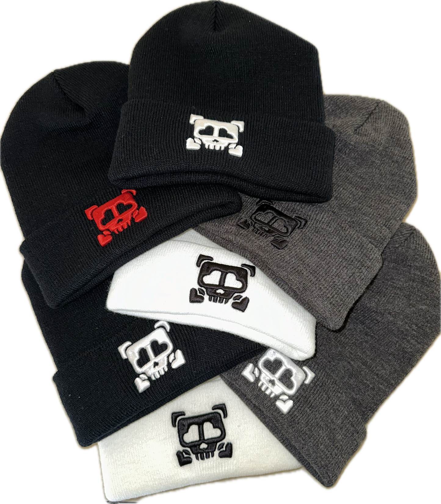 9 Bones Up - 3D Puff "Heart Eyes Skull" B-Side Beanie Cap - Black