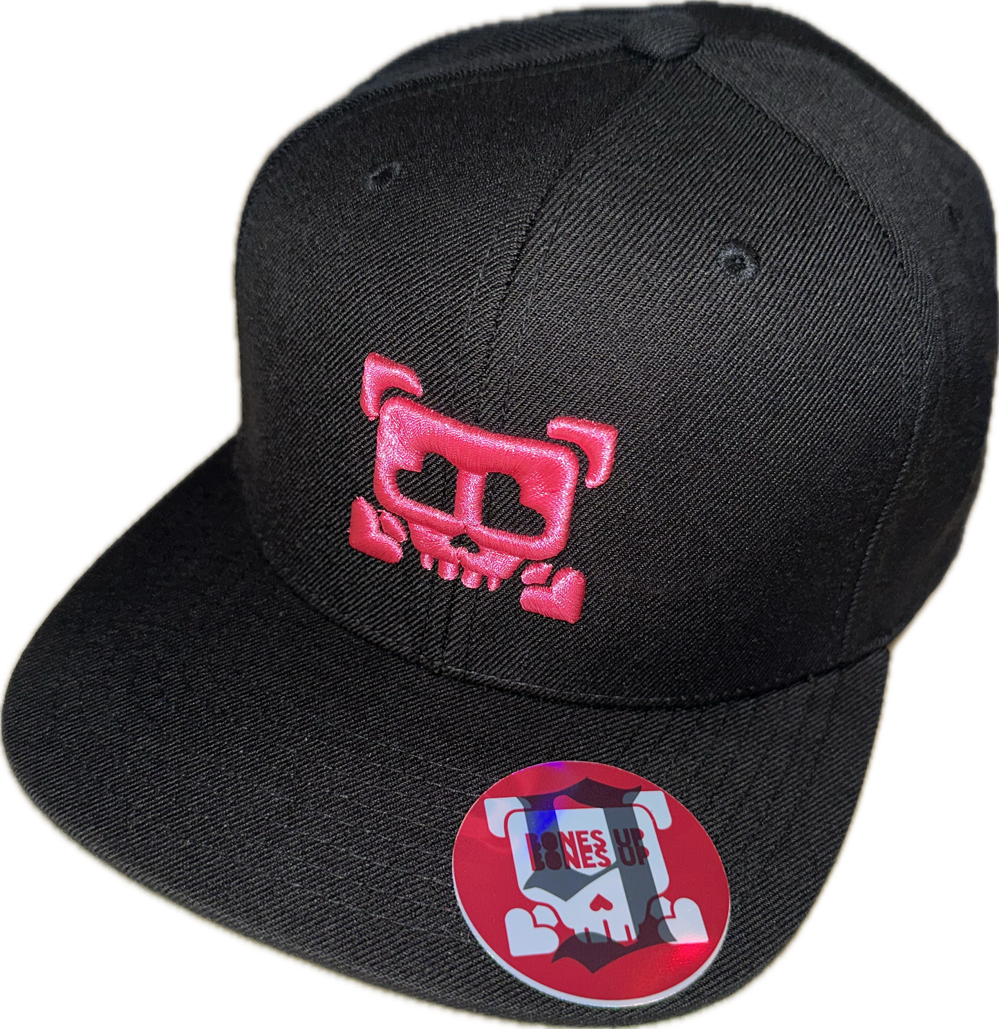 9 Bones Up - 3D Puff "Heart Eyes Skull" B-Side Cap - Snapback(Black)- Flat Brim