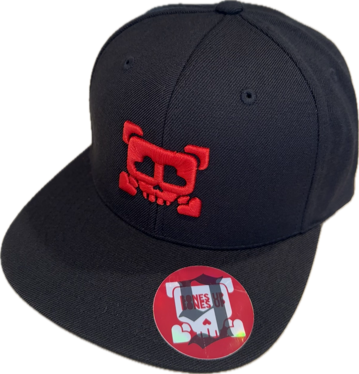 9 Bones Up - 3D Puff "Heart Eyes Skull" B-Side Cap - Snapback(Black)- Flat Brim